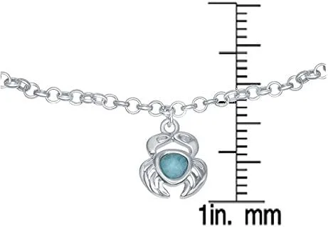 Vista 4 de Pulsera de plata esterlina con larimar náutico natural, delfín, cangrejo 7+1", Metal, larimar