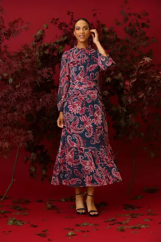 Vista 5 de Maggy London Vestido largo con cuello de volantes para mujer con detalle fruncido en la cintura, ocasión para eventos