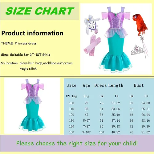 Vista 7 de BLOOMIRO Disfraz de princesa Ariel de sirena para niñas pequeñas, disfraz de cosplay con accesorios