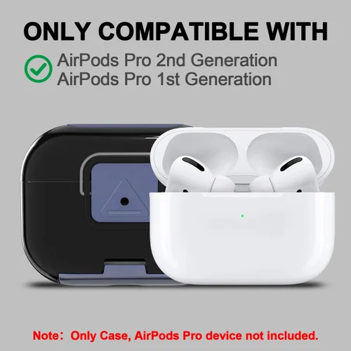 Vista 2 de Funda protectora para AirPods Pro de 2ª/1ª generación con clip de bloqueo seguro, a prueba de golpes, protección completa, diseño de soporte de Negro