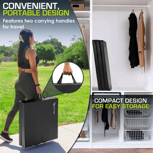 Vista 4 de ProSource - Alfombrilla de ejercicio plegable y gruesa de tres pliegues de 6 x 2 pies con asas de transporte para MMA, gimnasia, estiramiento
