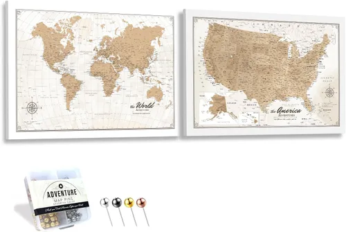 Vista 93 de IPIC - Lienzo con mapas de EE. UU. para decoración de pared, mapa con pin de empuje para marcar viajes, mapa de viaje impreso de EE. UU.