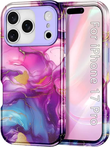 Vista 11 de Btscase Funda compatible con iPhone 17 de 6.3 pulgadas 2025, patrón de mármol 3 en 1, resistente a prueba de golpes, cuerpo completo, policarbonato