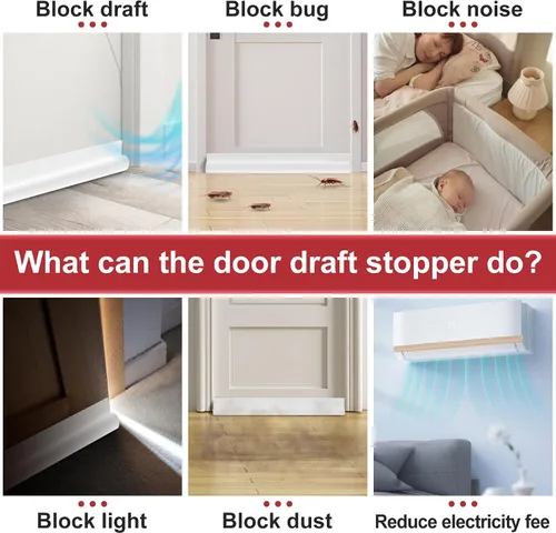 Vista 5 de HomeProtect Tope de puerta para puerta, paquete de 2 unidades, bloquea el aire frío, el ruido del olor y la luz, blanco y negro, fuerte adhesivo