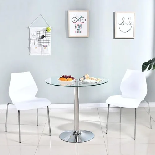 Vista 2 de Mesa de comedor redonda de cristal de 23.4 pulgadas, moderna circular, base resistente y perfecta para 2 a 4 asientos, estilo bistró para comedor