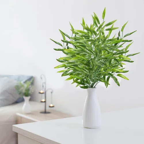 Vista 3 de Grand Verde Ramas de árbol de bambú de 23 pulgadas de largo, plantas artificiales de vegetación sintética, hojas de seda verde a granel, decoración