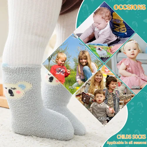 Vista 6 de Calcetines suaves y peludos para bebés, para niños, niñas, antideslizantes, acogedores, esponjosos, cálidos, para invierno, 5 pares