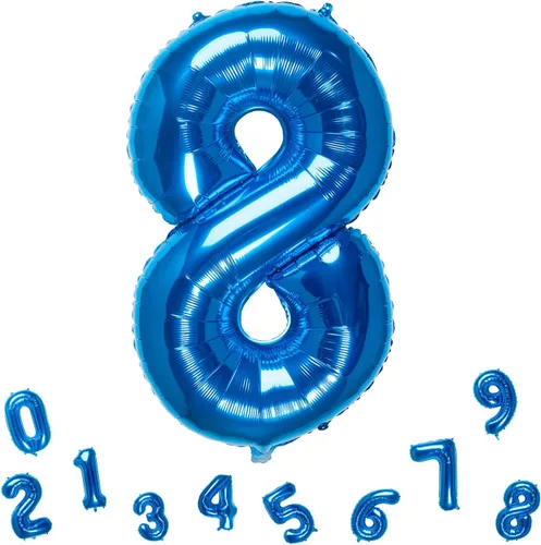 Vista 7 de Globos azules del número 0 de 32 pulgadas, globos de aluminio digitales para decoración de fiesta de cumpleaños (globo azul número 0)