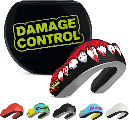 Vista 38 de DAMAGE CONTROL Protector bucal deportivo de impacto extremo con estuche Boil & Bite Fit, almohadillas absorbentes de golpes, funda ventilada