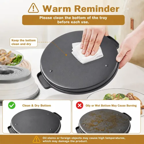 Vista 5 de Cubierta para microondas contra salpicaduras, cubierta de microondas para alimentos con bandeja anti-escaldadura, cubierta de placa de microondas