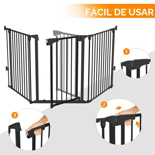 Vista 5 de Bonnlo Puerta de bebé configurable de 120 pulgadas de ancho, valla de seguridad para chimenea, patio de juegos de metal ajustable de 5 paneles