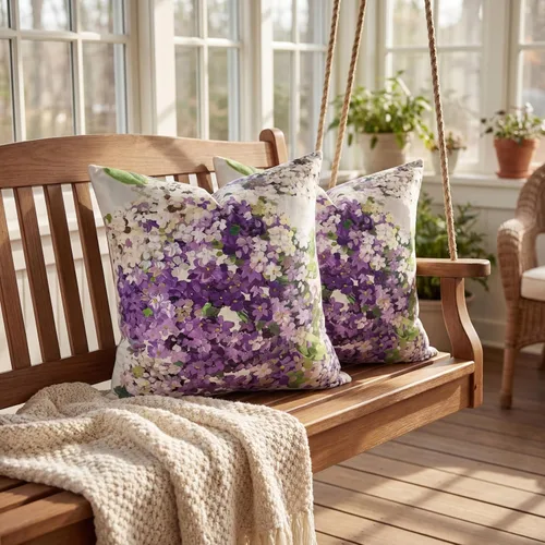 Vista 6 de Juego de 2 fundas de almohada decorativas de terciopelo con flores de hortensias moradas de 18 x 18 pulgadas, fundas de almohada decorativas