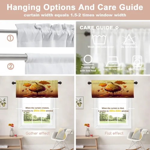 Vista 531 de Shrahala Orange Autumn Autumn Blackout Curtain Tiers, Fall Kitchen Valance Light Blocking Tier Drapes with Rod Pocket, 2 Pack 26 X 24 in