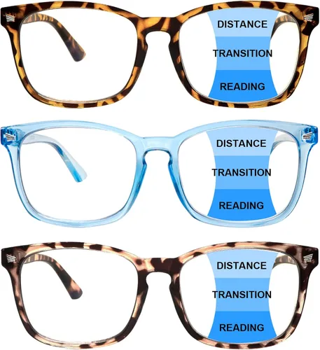 Vista 10 de Paquete de 3 gafas de lectura progresivas multifocales con bloqueo de luz azul para mujeres y hombres, gafas de computadora con bisagra de resorte 3