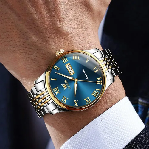 Vista 3 de OLEVS Relojes automáticos para hombre, cuerda automática, mecánico, de lujo, vestido de pulsera, acero inoxidable, impermeable, luminoso, fecha