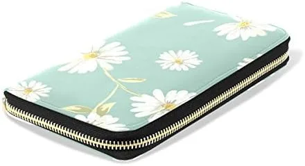 Vista 3 de Womens Color Blanco Daisy Pattern largo billetera y cartera Caso titular de la tarjeta