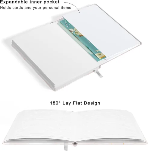 Vista 4 de Cuaderno rayado, tapa dura de mármol rosa, tamaño mediano de 5.7 x 8.4 pulgadas, 160 páginas de papel grueso, bonito cuaderno estético A5 con rayas