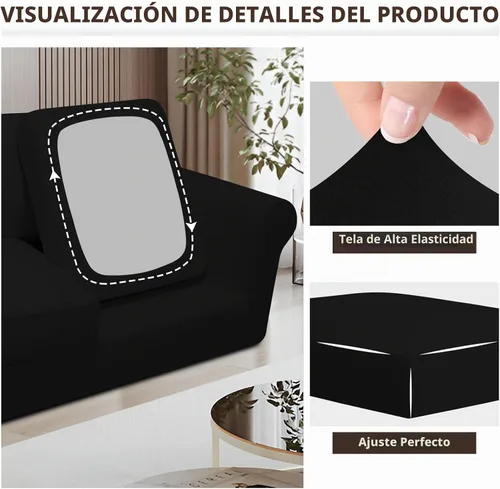 Vista 6 de Easy-Going Funda elástica para sofá de 7 piezas, XL, color negro