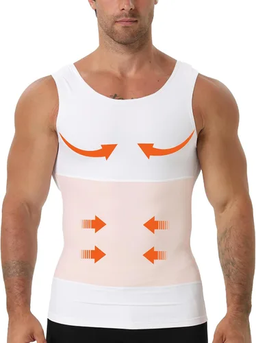 Vista 8 de Camiseta de compresión para hombre Body Shaper Slimming Tank Top Beige