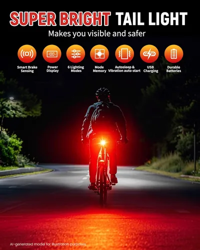 Vista 4 de DARKBEAM Luz trasera de bicicleta con pantalla LED, 6 modos de luz recargable USB-C, luz trasera de bicicleta impermeable IP55 para conducción