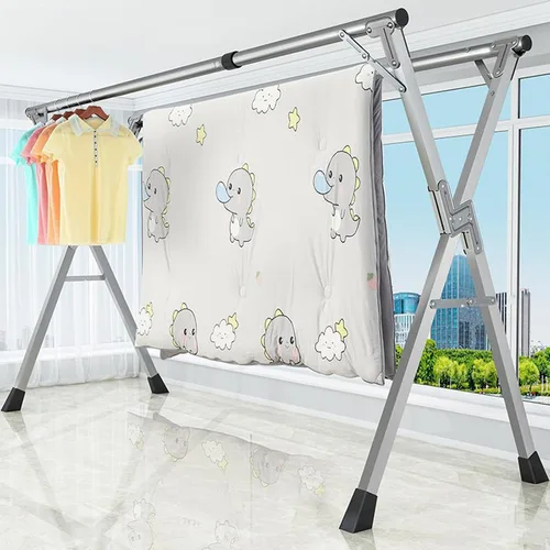Vista 6 de Tendedero plegable para interiores de 63 pulgadas, con ruedas, estante de secado de ropa portátil de acero inoxidable resistente, estante de secado