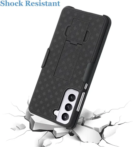Vista 4 de Fingic Funda para Samsung Galaxy S21 FE, Galaxy S21 FE Funda combinada con funda delgada y resistente con soporte giratorio para cinturón, funda a