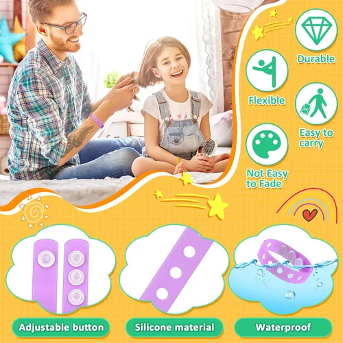 Vista 3 de BBTO 60 pulseras de silicona para niños, pulsera ajustable a granel Brillante
