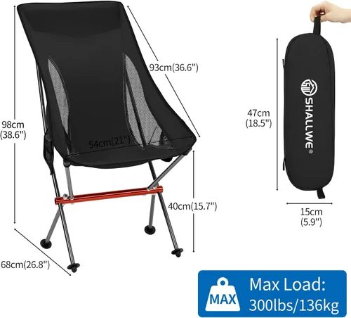 Vista 3 de SHALLWE Camping Chairs, All Aluminum Frame Portable Folding Camp Chair for Adults, Heavy Duty High Back Collapsible with Built-in Pillow, Side