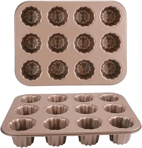 Vista 9 de Molde de canele antiadherente de acero al carbono con 12 cavidades, color dorado