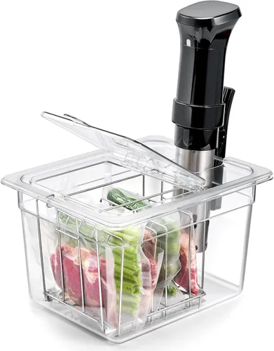 Vista 9 de HOMENOTE Recipiente Sous Vide de 12 cuartos con tapa universal plegable con bisagras, kit completo de accesorios Sous Vide libre de BPA, compatible