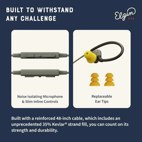 Vista 6 de Elgin Rumble - Auriculares con cable para protección auditiva con micrófono, audífonos internos, conector de 3.5mm, reducción de ruido de 27 dB