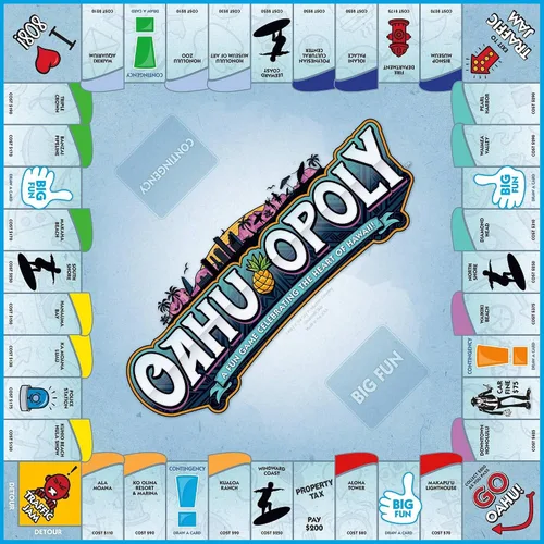 Vista 4 de Late For The Sky Juego de mesa Oahu-Opoly, juego de estrategia temática