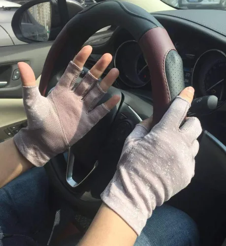 Vista 3 de Guantes de algodón para mujer con protección solar y sin dedos, protección UV