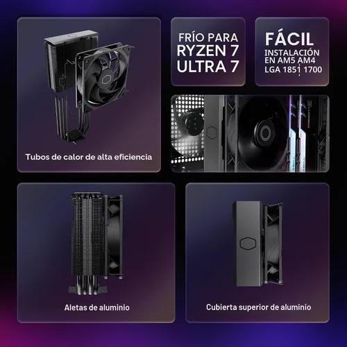 Vista 2 de Cooler Master Hyper 212 - Enfriador de aire negro para CPU, 4 tubos de calor, ventilador PWM