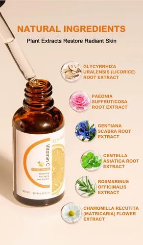 Vista 2 de Suero de vitamina C prémium para cara, suero antienvejecimiento con ácido hialurónico, pantenol, cubilosa, retinol y aminoácidos, hidrata y aumenta