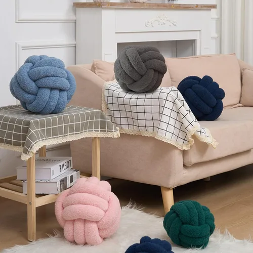 Vista 5 de Bolas de almohada de nudo, almohadas redondas decorativas, almohadas de felpa suave, decoración del hogar para sofá, cama, sofá, cojín de almohada