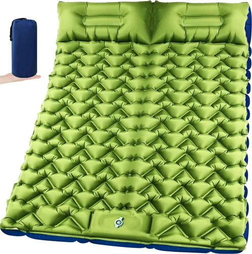 Vista 9 de Colchoneta de dormir para acampar para 2 personas, doble almohadilla de campamento con bomba de pie y almohada integrada, colchón de aire