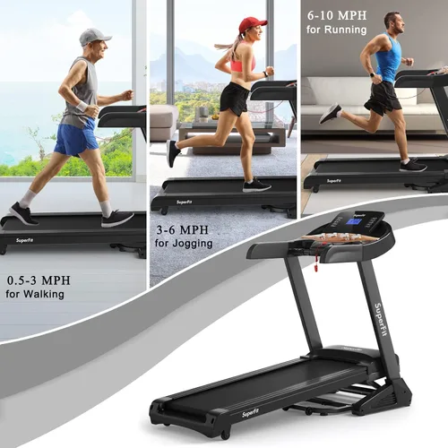 Vista 3 de GYMAX Cinta de correr plegable de 3.75 HP, caminadora inclinada automática del 1 al 15% con control de aplicación GYMAX App, 12 programas