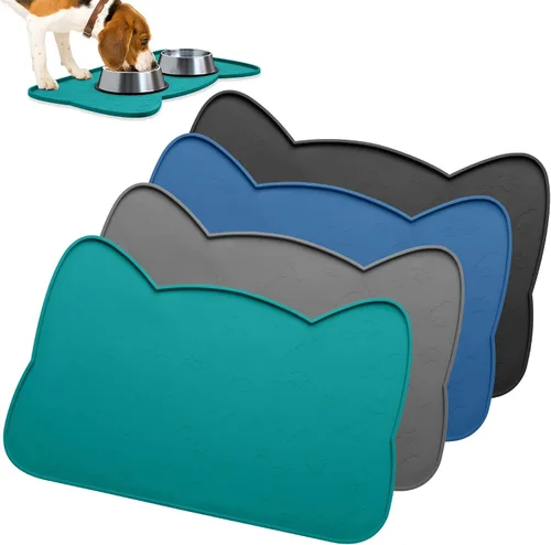 Vista 9 de IYYI Tapete de comida para gatos, tapete de silicona para comida de mascotas para el piso, tapete antideslizante impermeable para alimentación