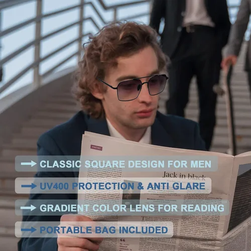 Vista 2 de Sehnsucht Computador para hombre progresivo cuadrado de las gafas de sol de lectura ninguna línea multifocus lector flexible bisagra