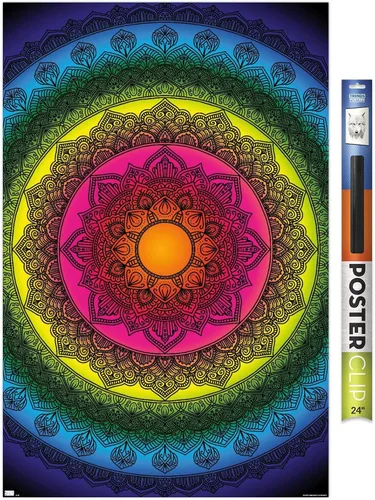 Vista 19 de Trends International Delyth Angharad - Póster de pared con mandalas arcoíris, 14.725 x 22.375 pulgadas, versión enmarcada de madera de granero