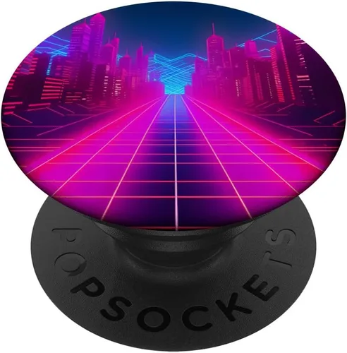Vista 6 de Retrowave City 80s Vaporwave Synthwave PopSockets MagSafe PopGrip for iPhone