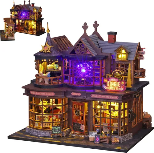 Vista 9 de Plustopoy Kit de Casa en Miniatura DIY, Kit de Construcción de Mini Casa con Luz LED, Casa de Muñecas en Miniatura DIY con Muebles, Kit de Rincón