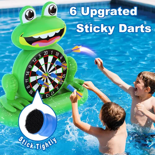 Vista 2 de MOONTOY Juguetes de piscina para niños, juego de mesa inflable de dardos de rana, juegos de piscina para playa y patio trasero, juguetes de agua