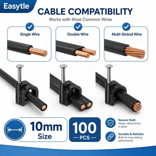 Vista 9 de Easytle Abrazaderas de cable de plástico, 100 clips de cable de 0.394 pulgadas, clips de cable coaxial, clips de cable coaxial, clips de cable