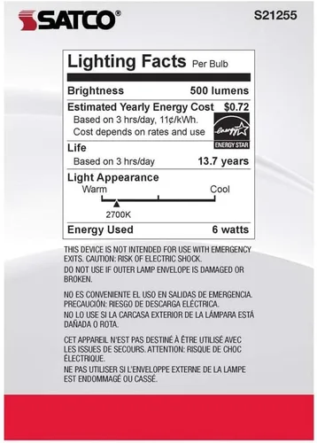 Vista 6 de Satco S21255 - Bombillas LED de 6 W, G40, globo blanco, E26, base media, 2700 K, blanco cálido, regulable, 120 V, (paquete de 6)