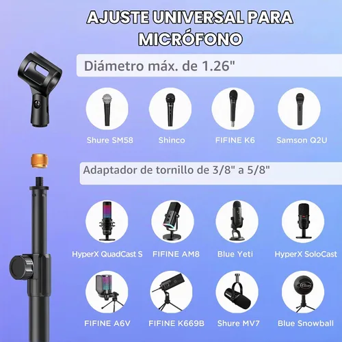 Vista 4 de InnoGear Soporte de micrófono de escritorio, soporte de micrófono de mesa mejorado ajustable con clip de micrófono y tornillo macho de 5/8" a hembra
