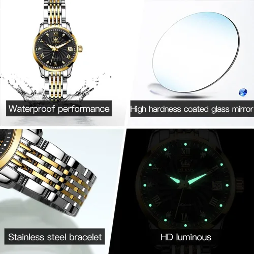 Vista 6 de OLEVS Relojes automáticos para mujer de acero inoxidable con diamantes clásicos cuerda automática impermeable luminoso de lujo para mujer juego