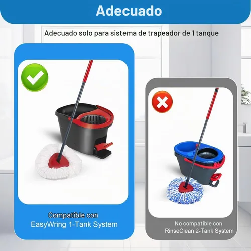 Vista 2 de Paquete de 4 cabezales de repuesto para trapeador giratorio compatibles con O Cedar EasyWring 1 tanque de microfibra, mango de 30 a 58 pulgadas