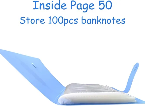 Vista 2 de Carpeta de ahorro de dinero, 50 páginas de fundas transparentes para billetes, soportes de billetes protector de dinero para billetes